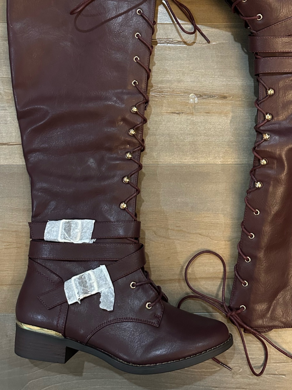 Shoe Dazzle Over-the-Knee Lace-Up combat Boots in Burgundy - Picture 3 of 8